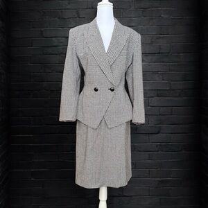 Vintage Sasson Suit Skirt Blazer Jacket 2pc Set Houndstooth 6 8 M Medium 12